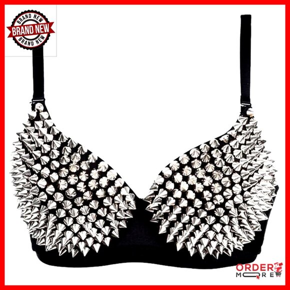 Steampunk Spike Studs Rivet Sport Bra B Cup Party Club Rave Tops